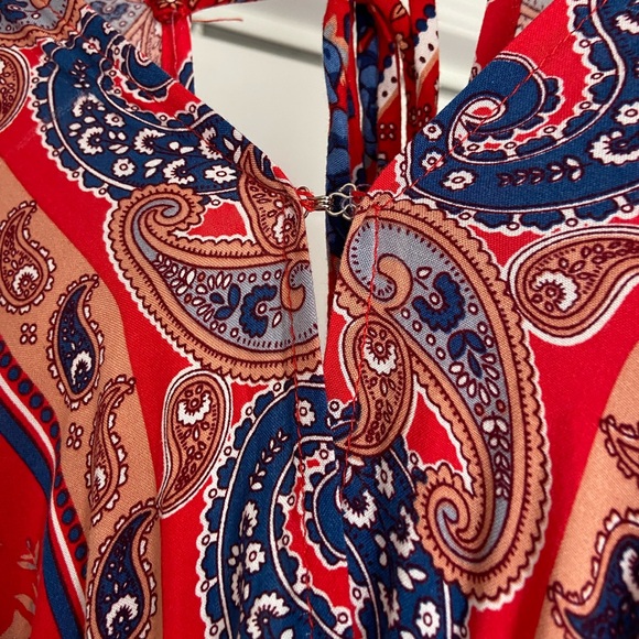 Umgee Red Bohemian V-Neck Dress with Blue and Orange Accents size 1X - Picture 6 of 9